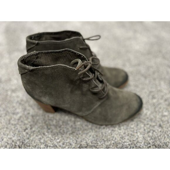 TOMS Lunata  Lace Up Ankle Boots Block Heel Green Size 11 EUC - Picture 1 of 6